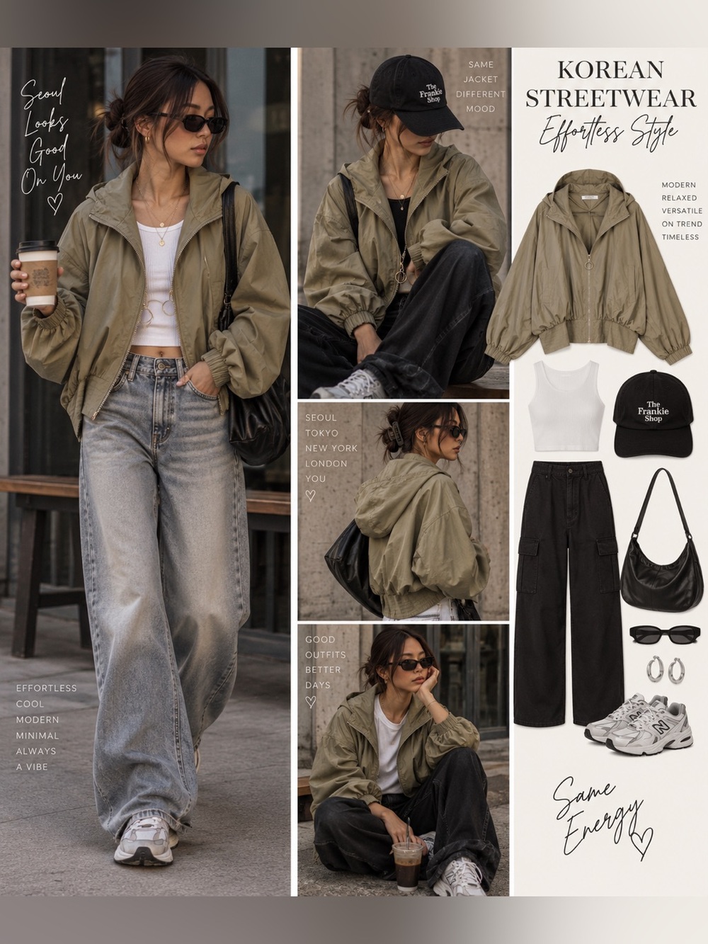 STUNNING Korean Style Sage Green Oversized Dolman Sleeve Hooded Windbreaker Jack